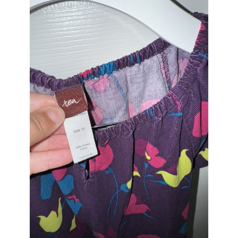 Tea Collection Plum Purple Floral Print Corduroy Dress Cotton Size 10 - Picture 2 of 4